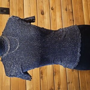 Sheer Glitter Black Fitted Stretchy Top XS Shimmer Whimsigoth